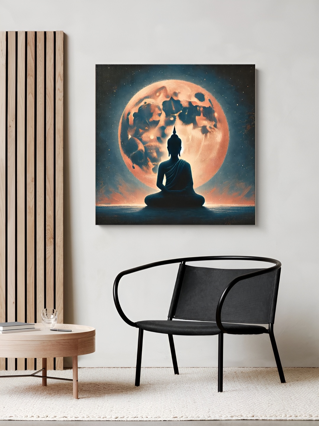 

999Store Teal Blue & Pink Buddha Moon Canvas Wall Art