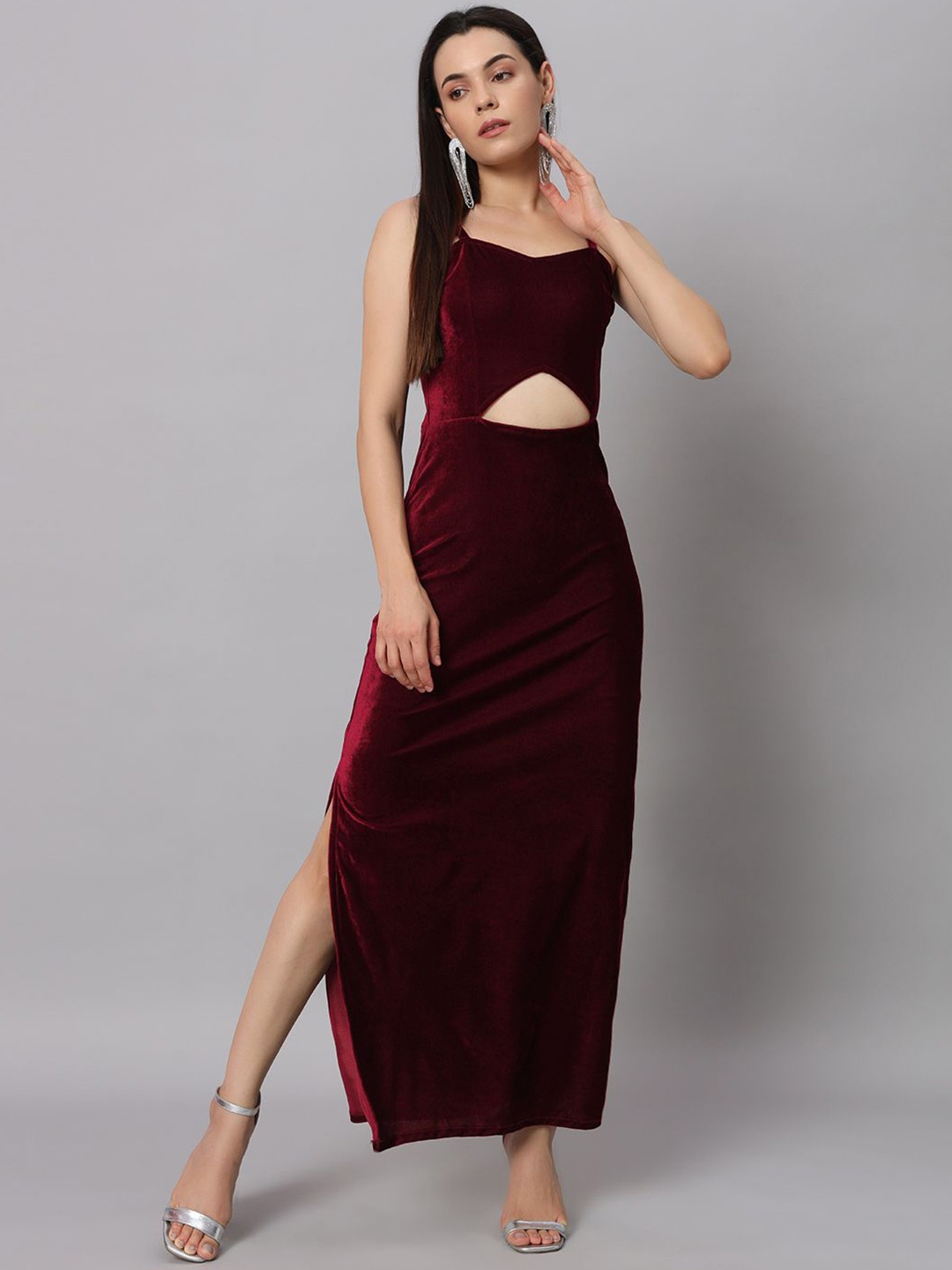 

VAARARO Women Velvet Sheath Maxi Dress, Maroon