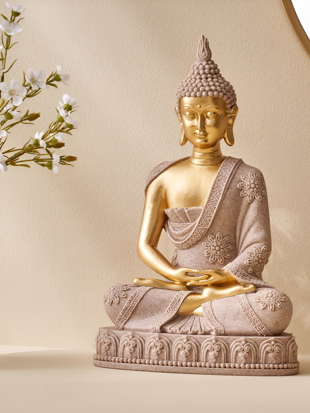 

Home Centre Corsica Gold-Toned & Beige Buddha Figurine Showpiece