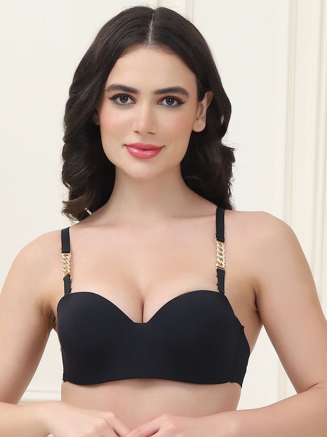 

PrettyCat Women Bra Half Coverage Underwired Lightly Padded, Black