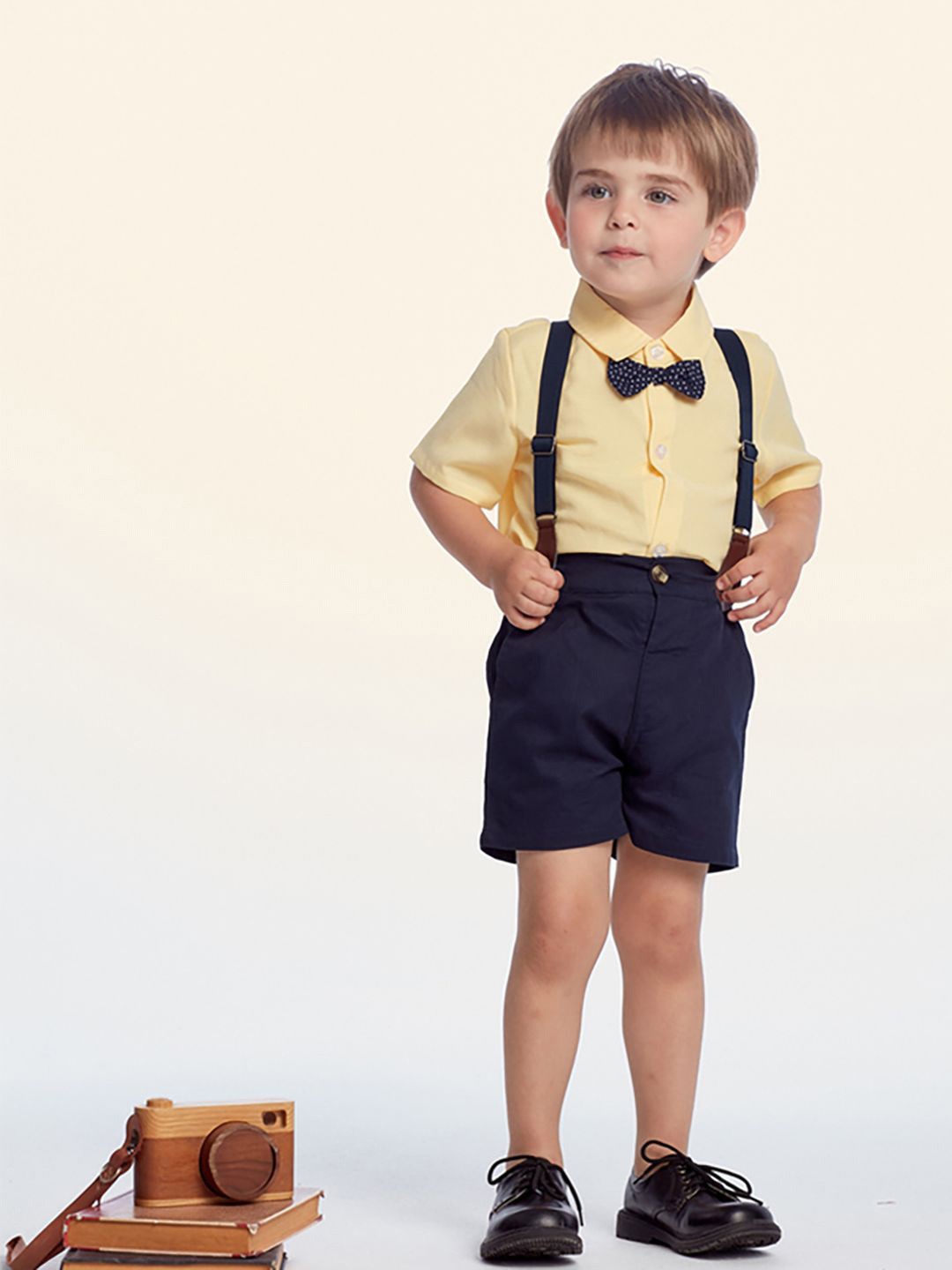 

JC SPARKLE Boys Shirt & Shorts With Suspenders, Yellow