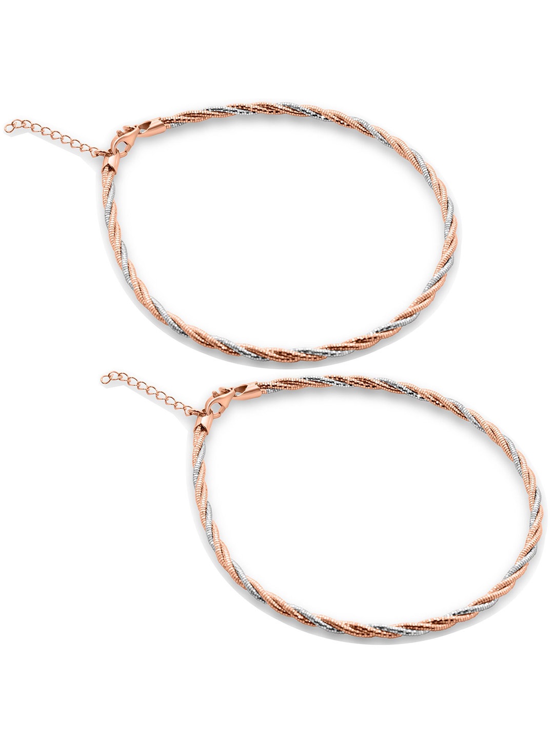 

925 SILLER Set Of 2 Sterling Silver Rhodium-Plated Anklets, Rose gold