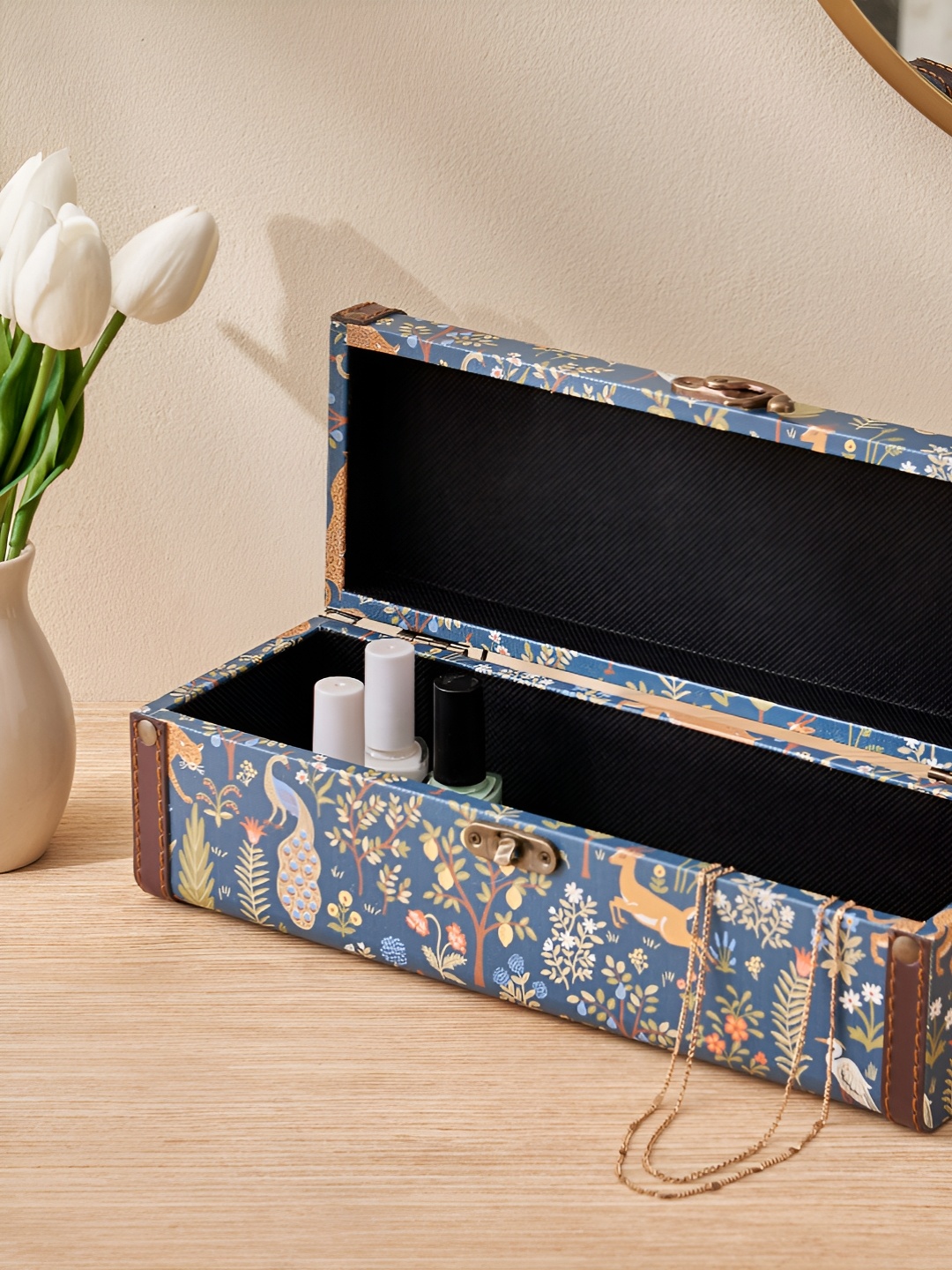 

Home Centre Blue Printed Wooden Jewellery Organiser
