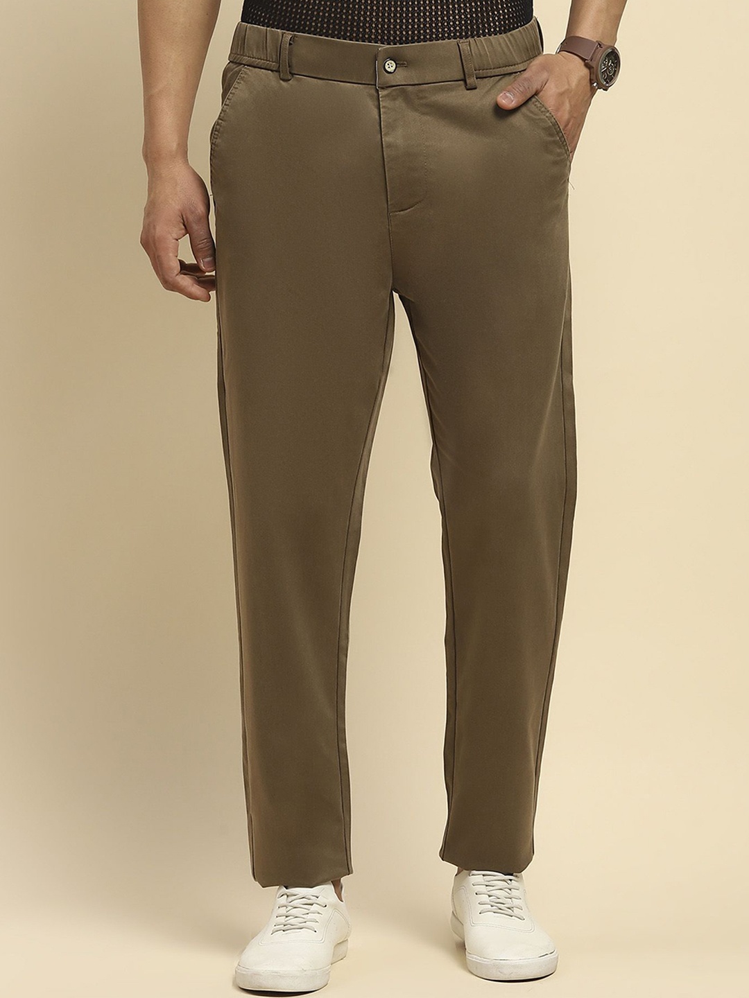 

Global Republic Men Smart Slim Fit Trousers, Khaki