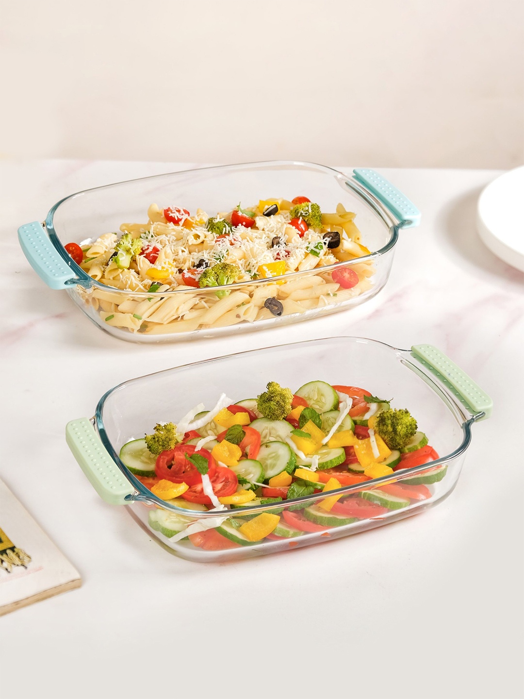 

Nestasia 2Pcs Blue & Green Transparent Glass Baking Dish With Cover
