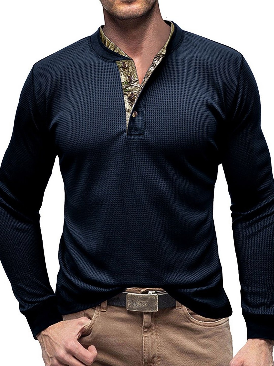 

StyleCast x Revolte Men Self Design Henley Neck T-shirt, Blue