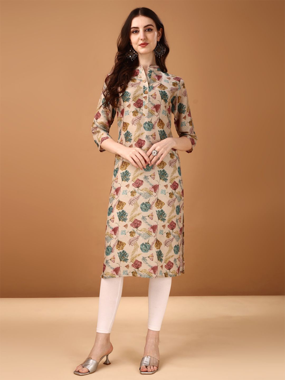 

Anouk Rustic Women Ethnic Motifs Printed Floral Kurta, Beige