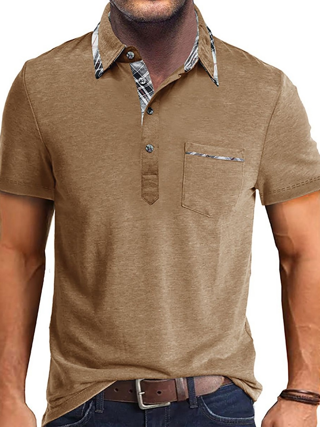 

StyleCast x Revolte Men Solid Polo Collar T-shirt, Khaki