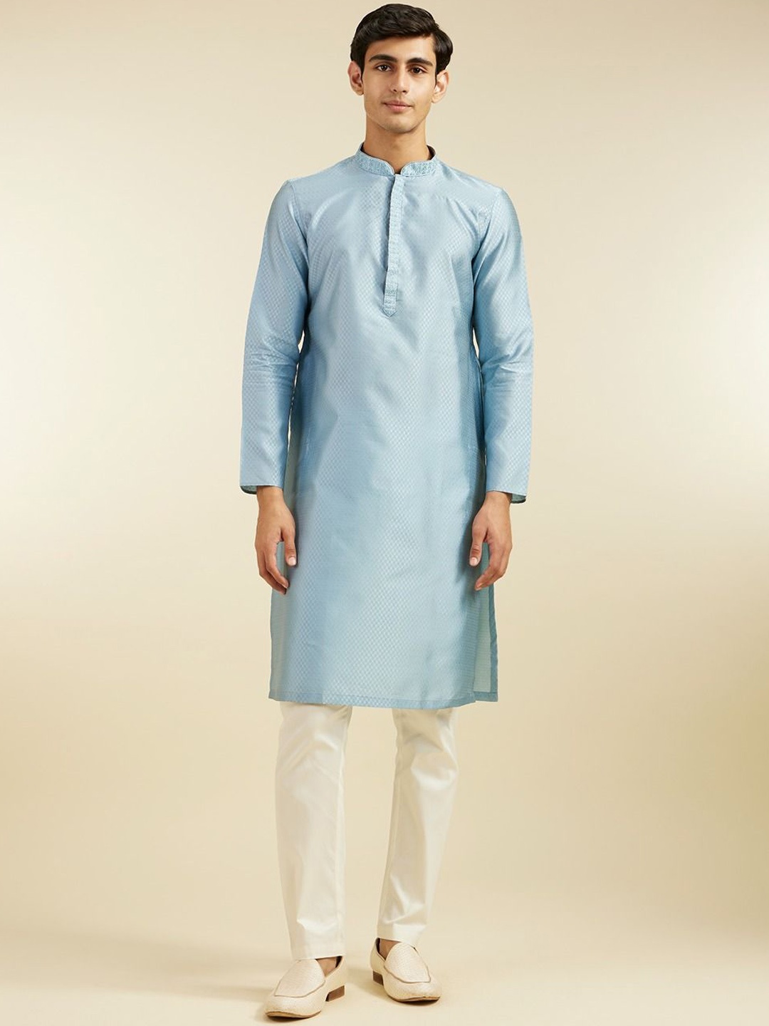 

Diwas by Manyavar Ethnic Motifs Woven Design Straight Kurta, Blue