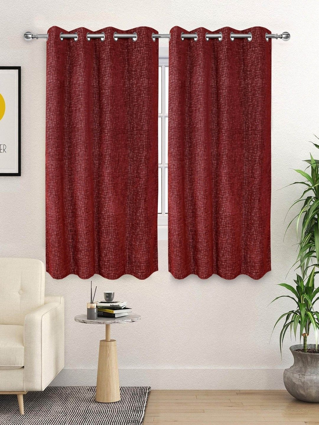 

Saral Home Maroon 2 Pieces Abstract Woven Design Black Out Window Curtains