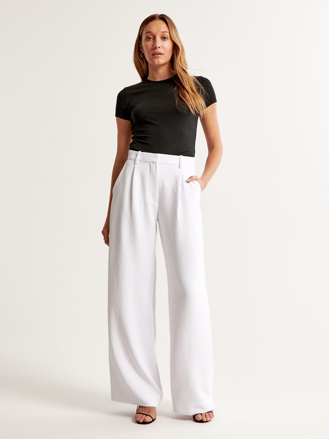 

FNOCKS Women Original Straight Fit Lint Free Pleated Trousers, White