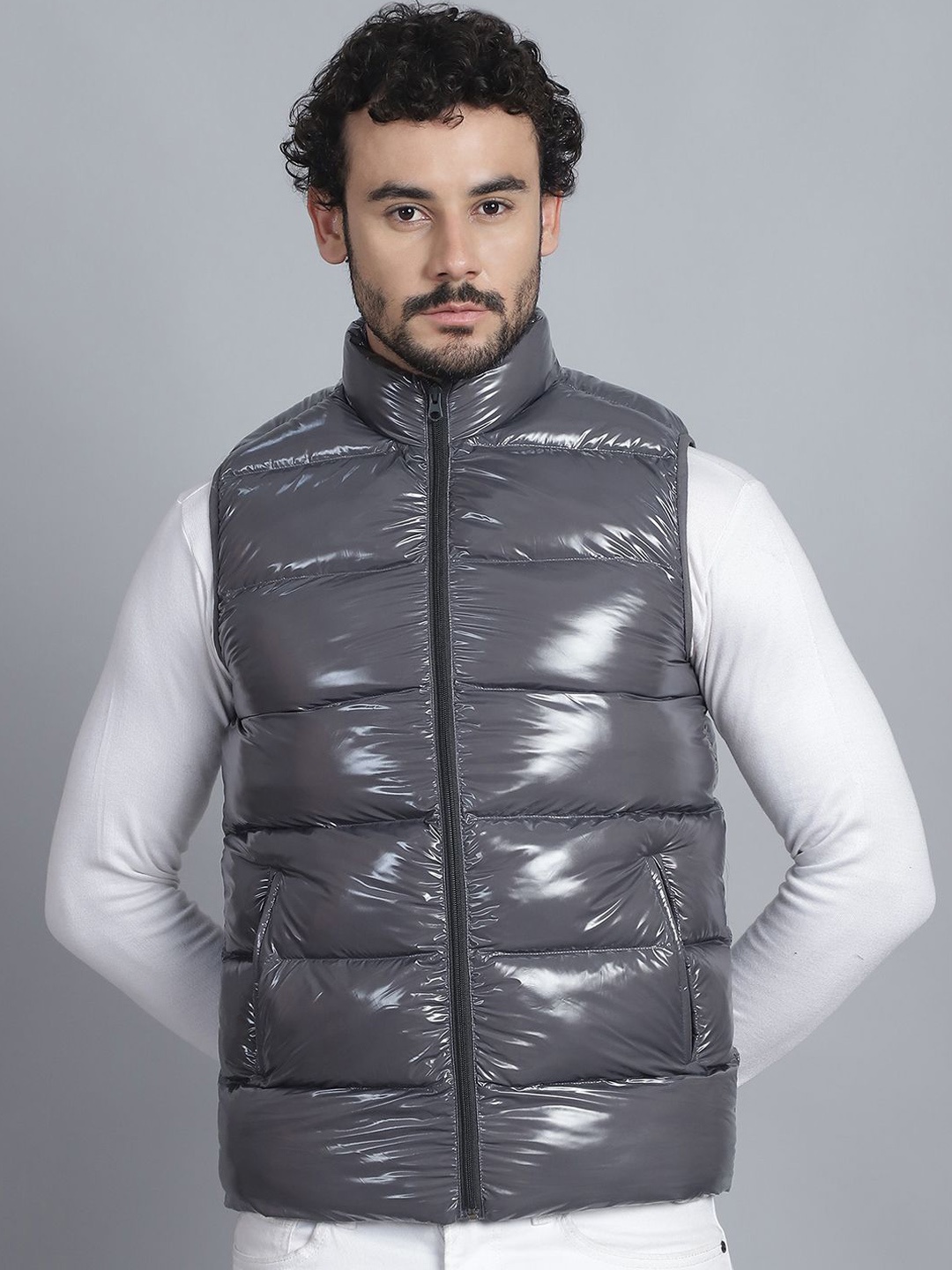 

HOUSE OF VEDAS Men Lightweight Quilted Jacket, Grey