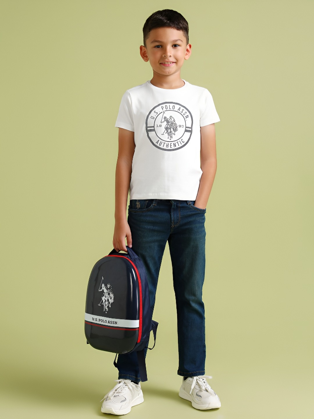 

U.S. Polo Assn. Kids Boys Brand Logo Printed Round Neck Cotton T-shirt, White