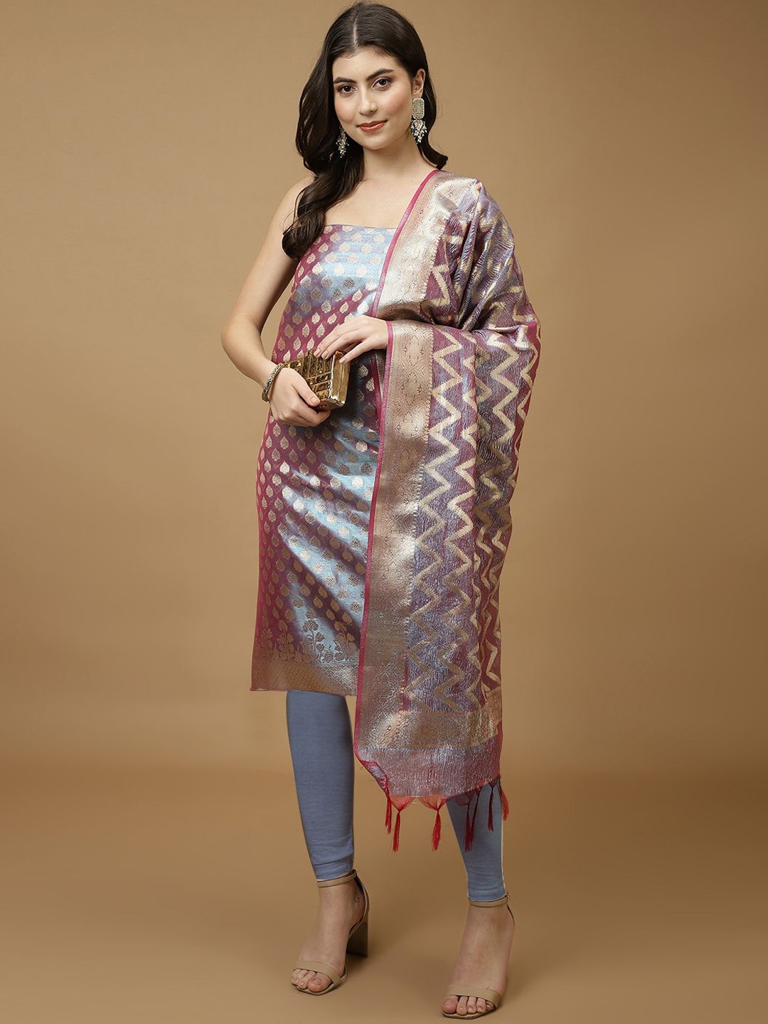 

Meena Bazaar Art Silk Unstitched Dress Material, Blue