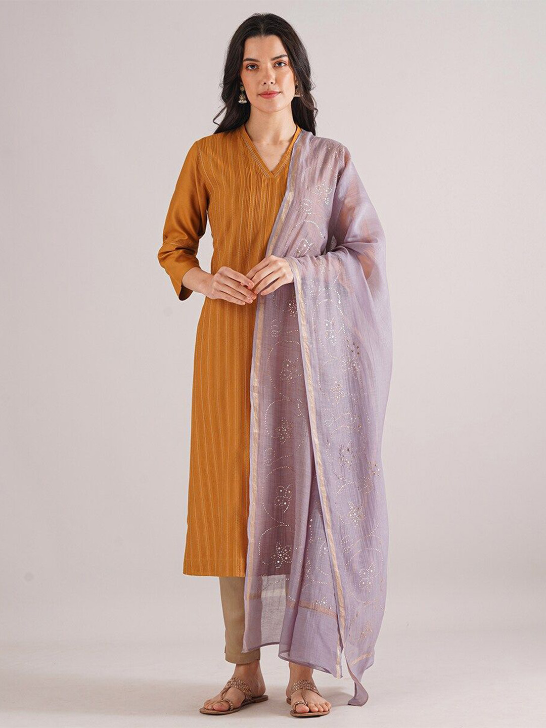 

JAYPORE Embroidered Cotton Silk Dupatta, Grey