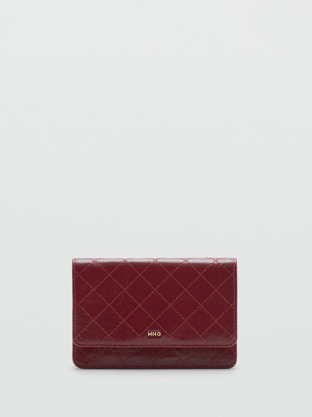 

MANGO Quilted Envelope Clutch, Burgundy