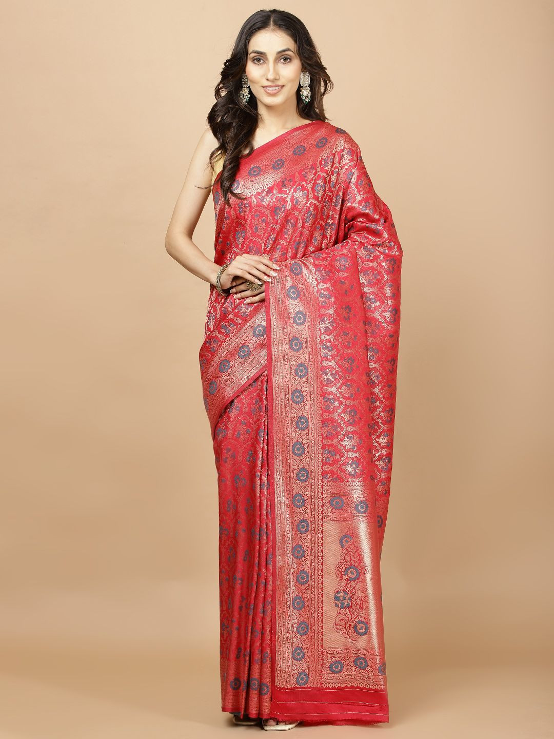 

Meena Bazaar Woven Design Zari Saree, Pink