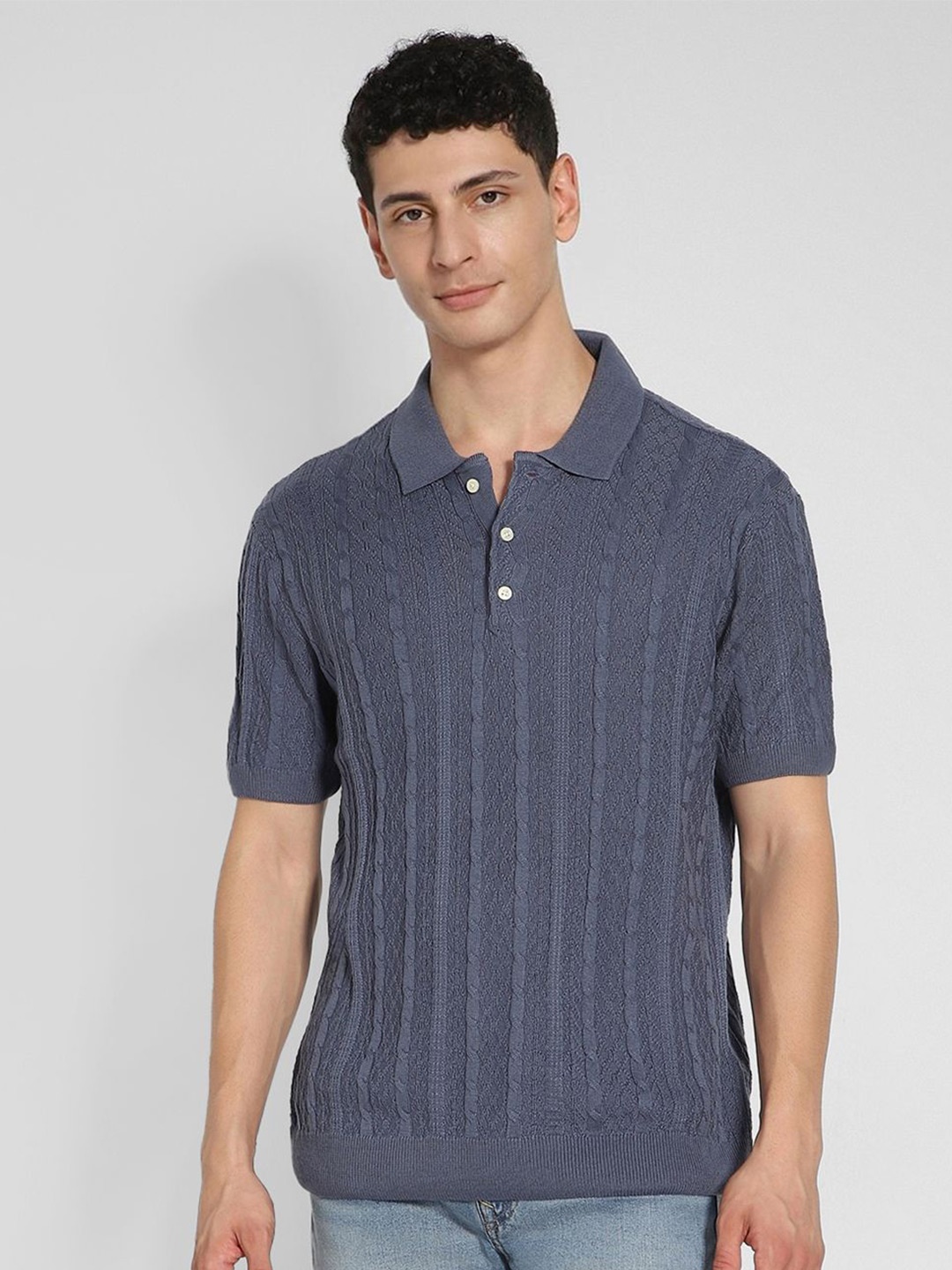 

AMERICAN EAGLE OUTFITTERS Men Cable Knit Pullover, Navy blue