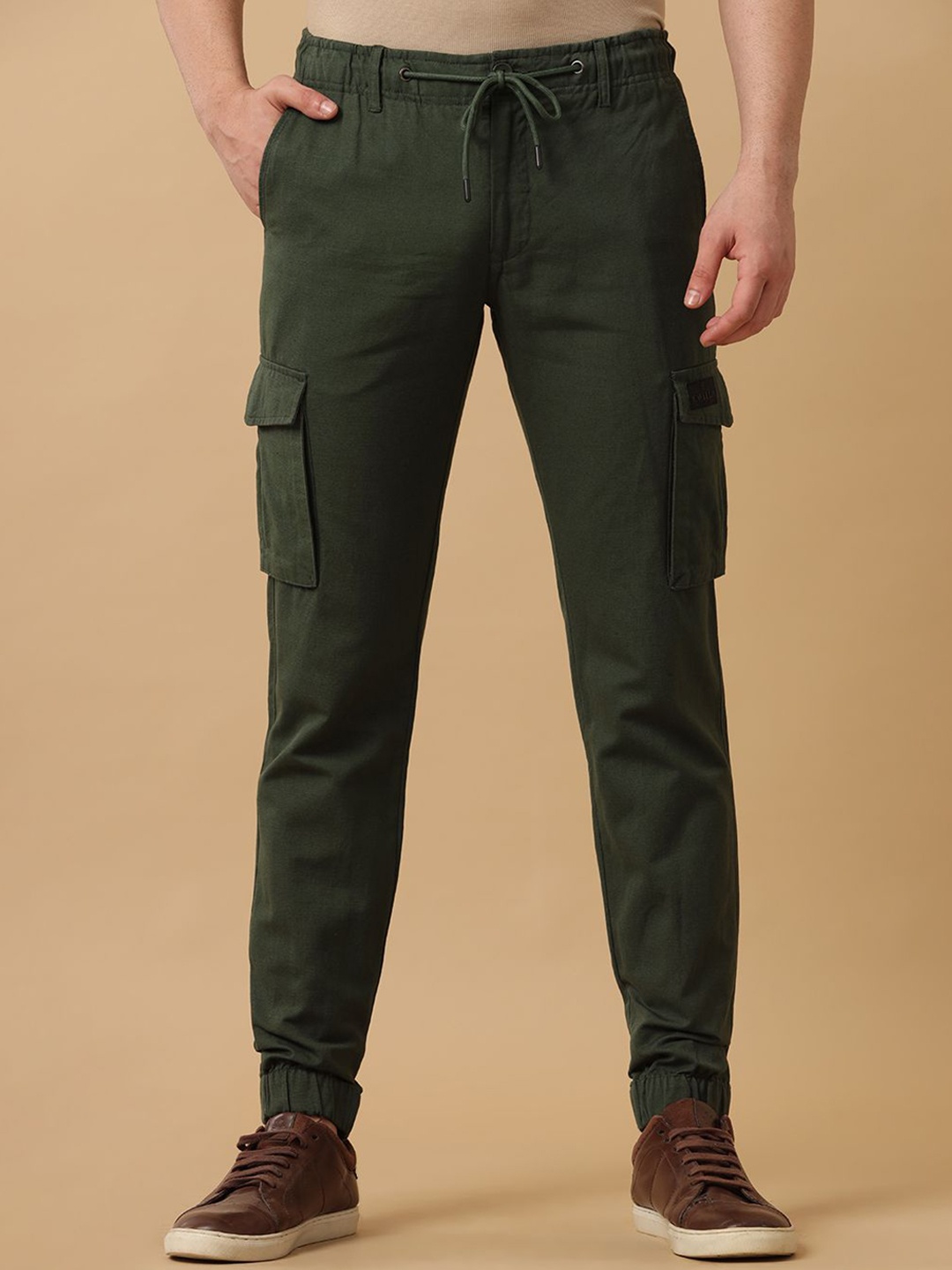 

CAVALLO by Linen Club Men Classic Slim Fit Cargos Trousers, Green