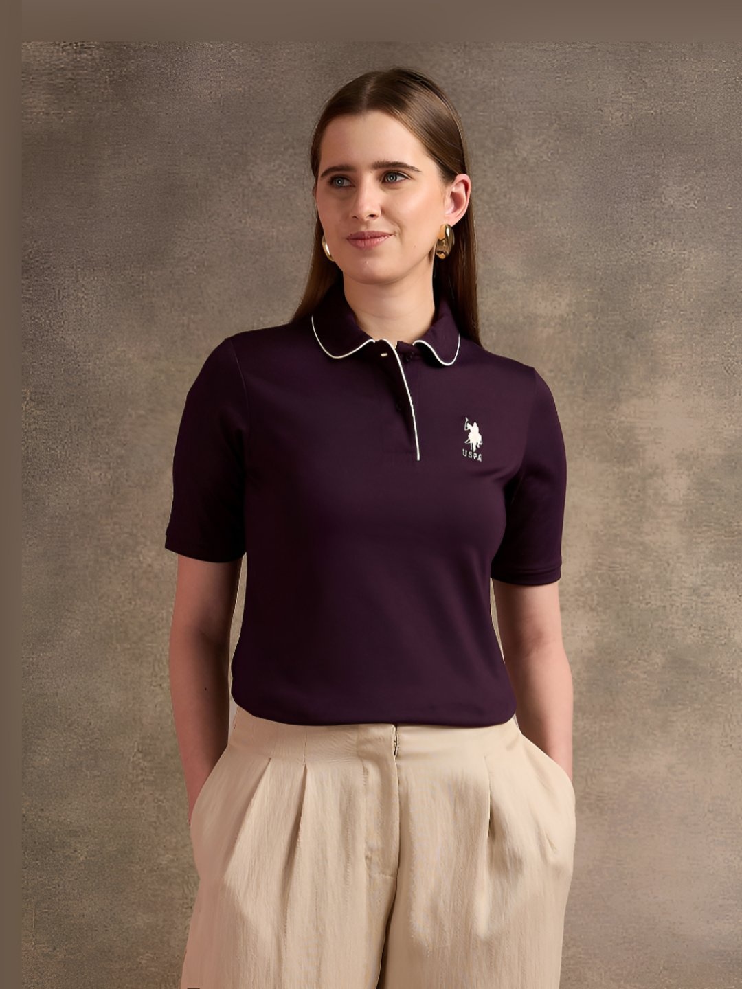 

U.S. Polo Assn. Women Solid Polo Collar T-shirt, Violet