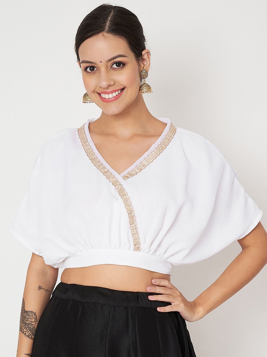 

studio rasa Women Embellished V-Neck Top, White