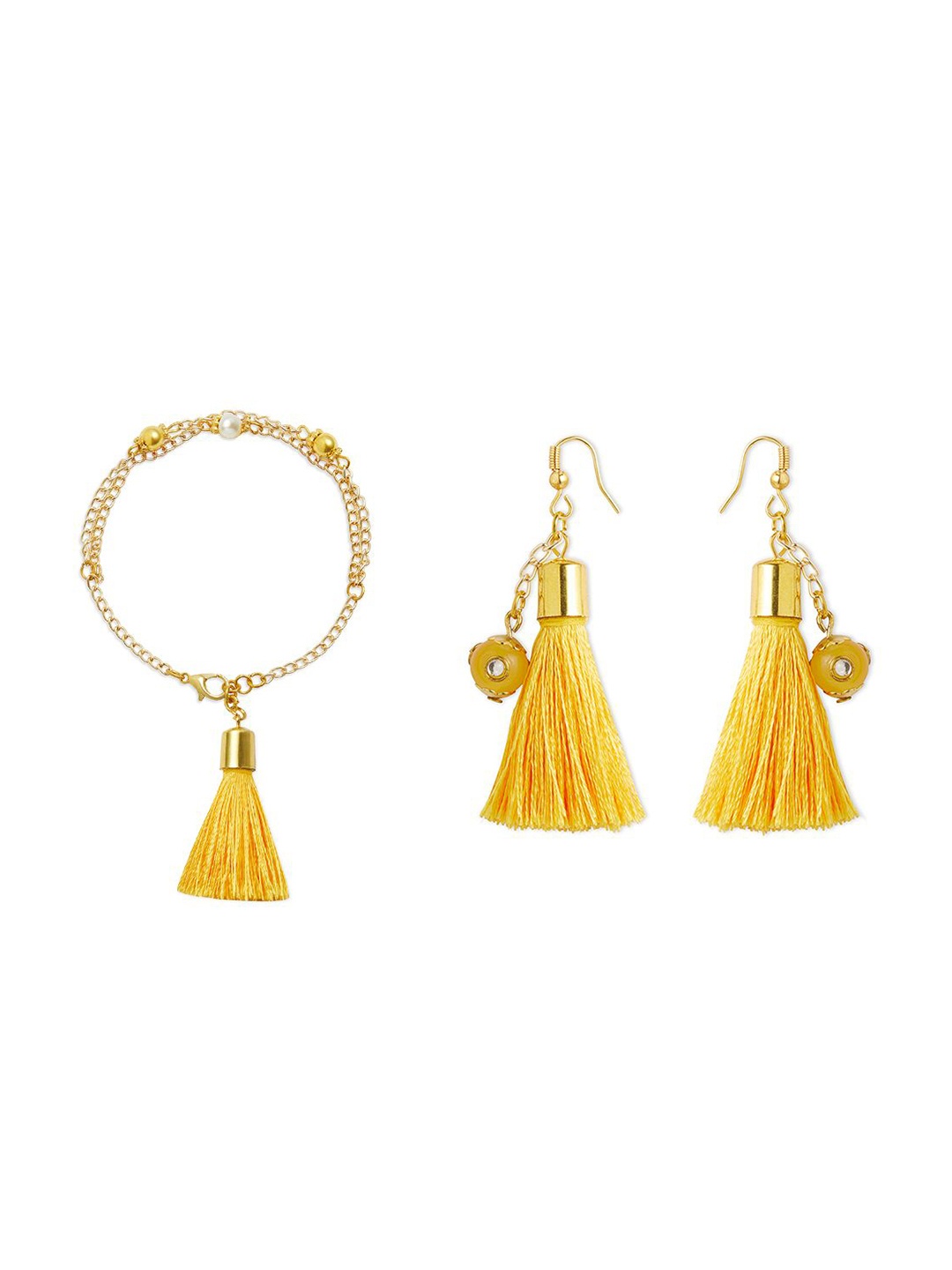 

RIBBON CANDY Beaded Tassled Jewellery Set, Yellow