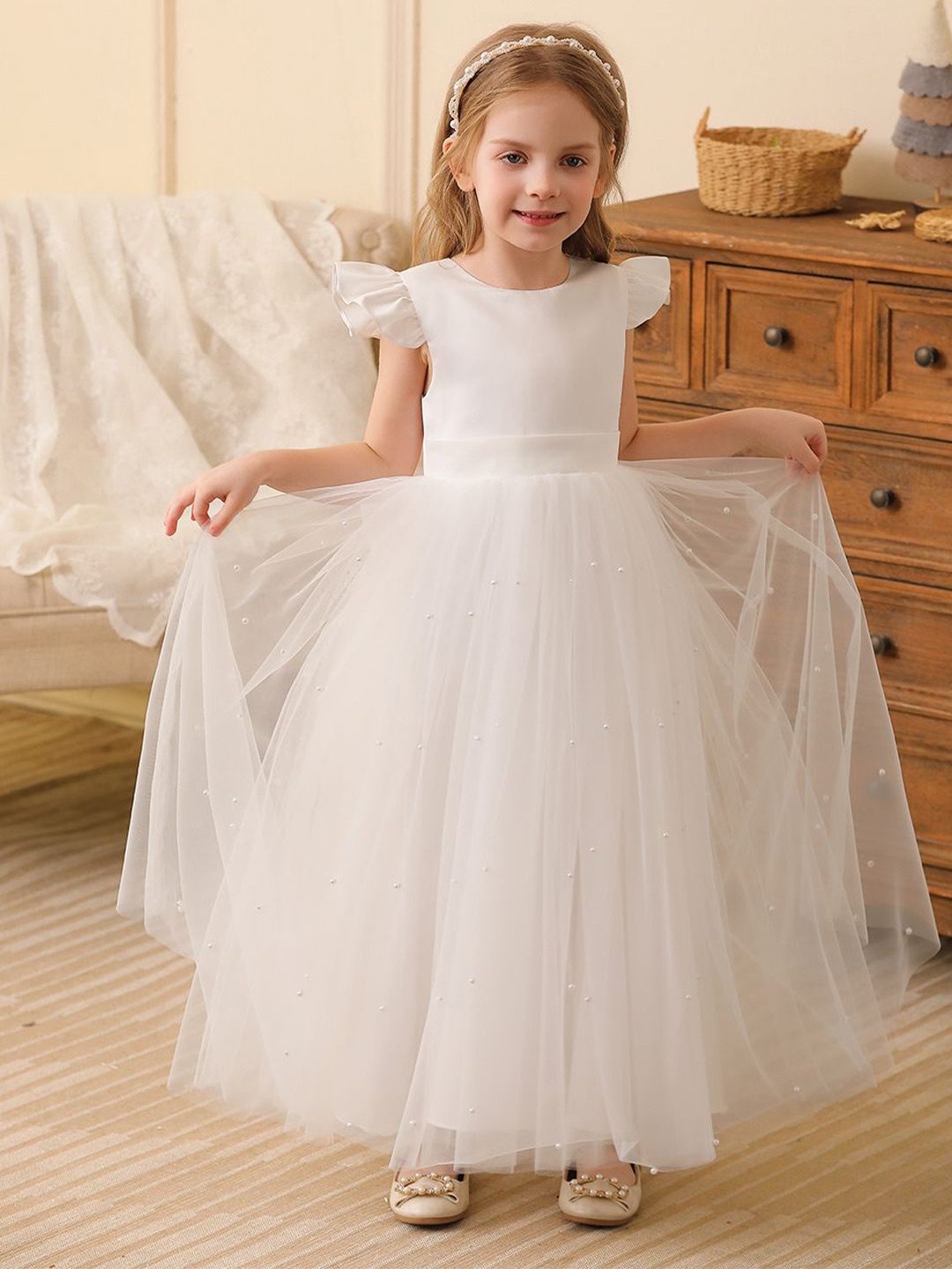

JC SPARKLE Girls Flutter Sleeve Maxi Dress, White