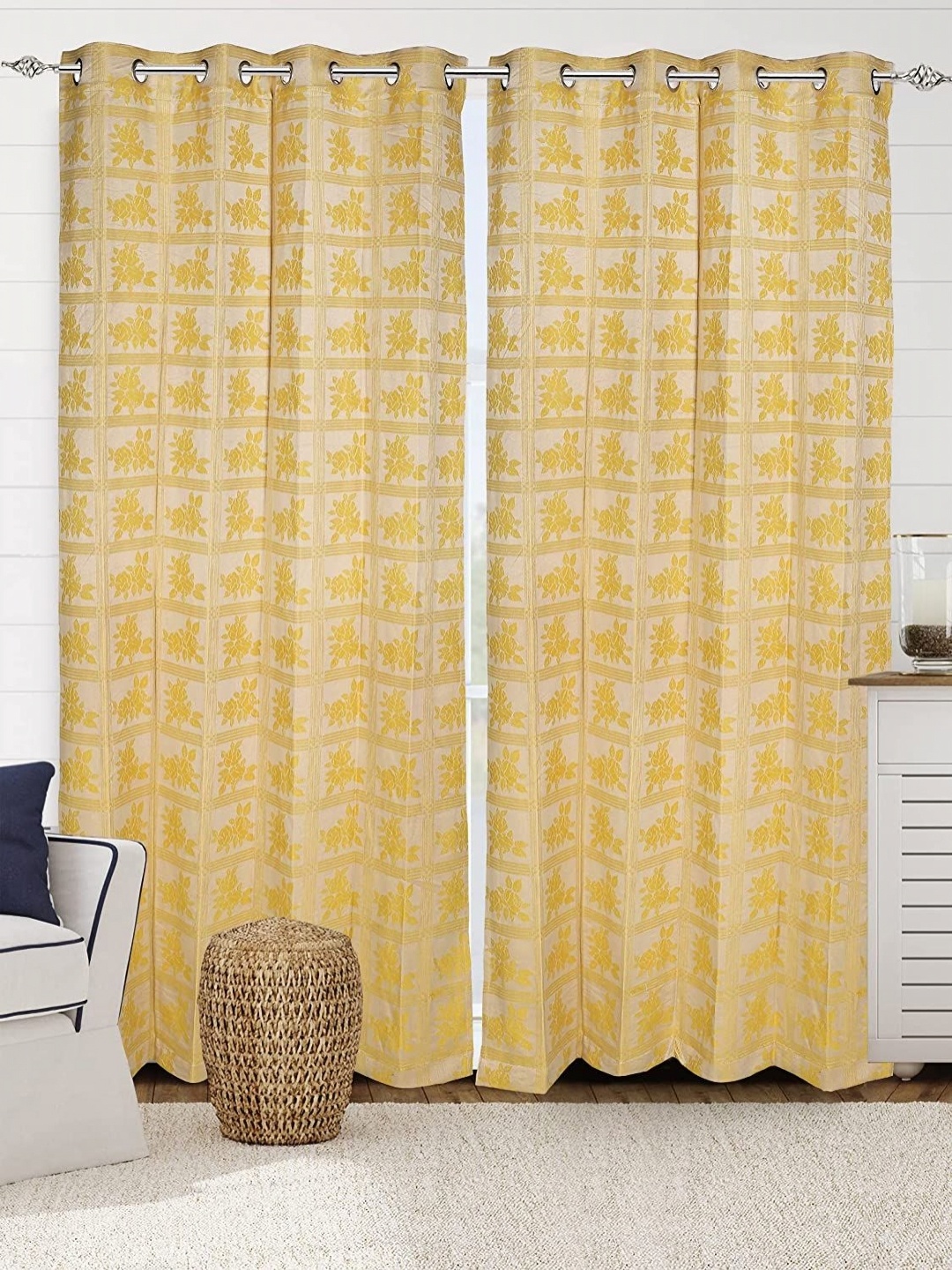 

Saral Home Beige & Mustard 2 Pieces Floral Room Darkening Cotton Door Curtain