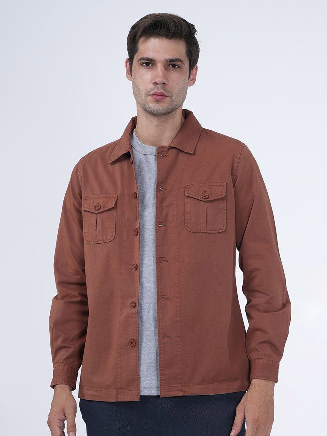 

POE Men Smart Slim Fit Opaque Casual Shirt, Brown