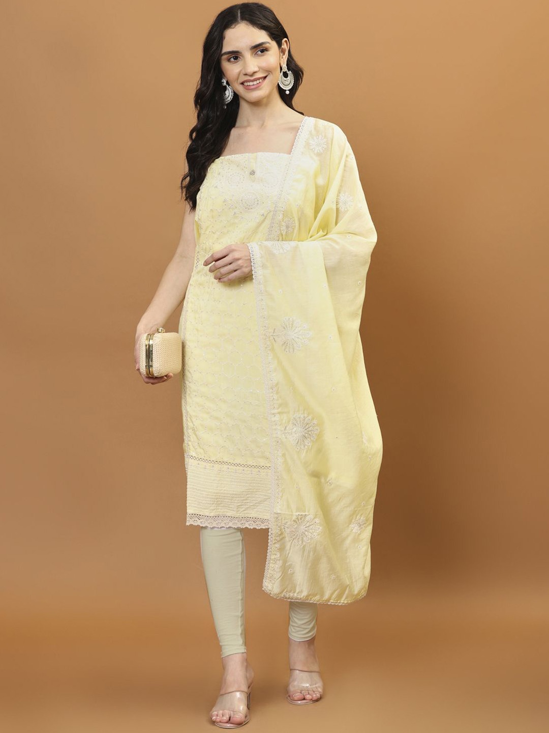 

Meena Bazaar Embroidered Art Silk Unstitched Dress Material, Yellow