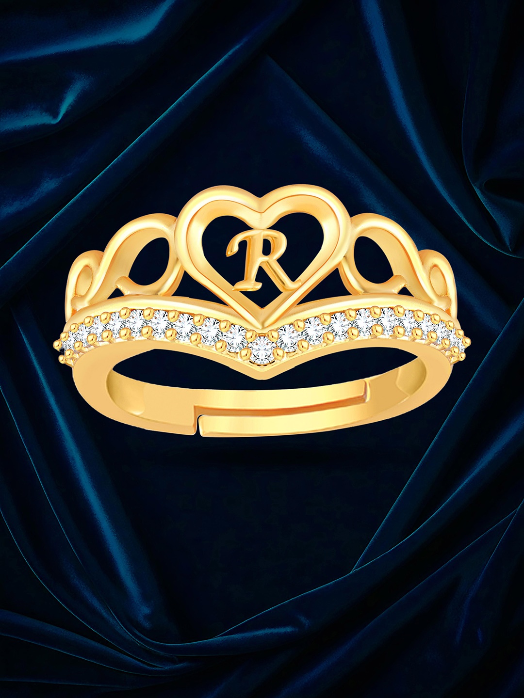 

Heer Collection Gold-Plated AD Studded Adjustable Finger Ring
