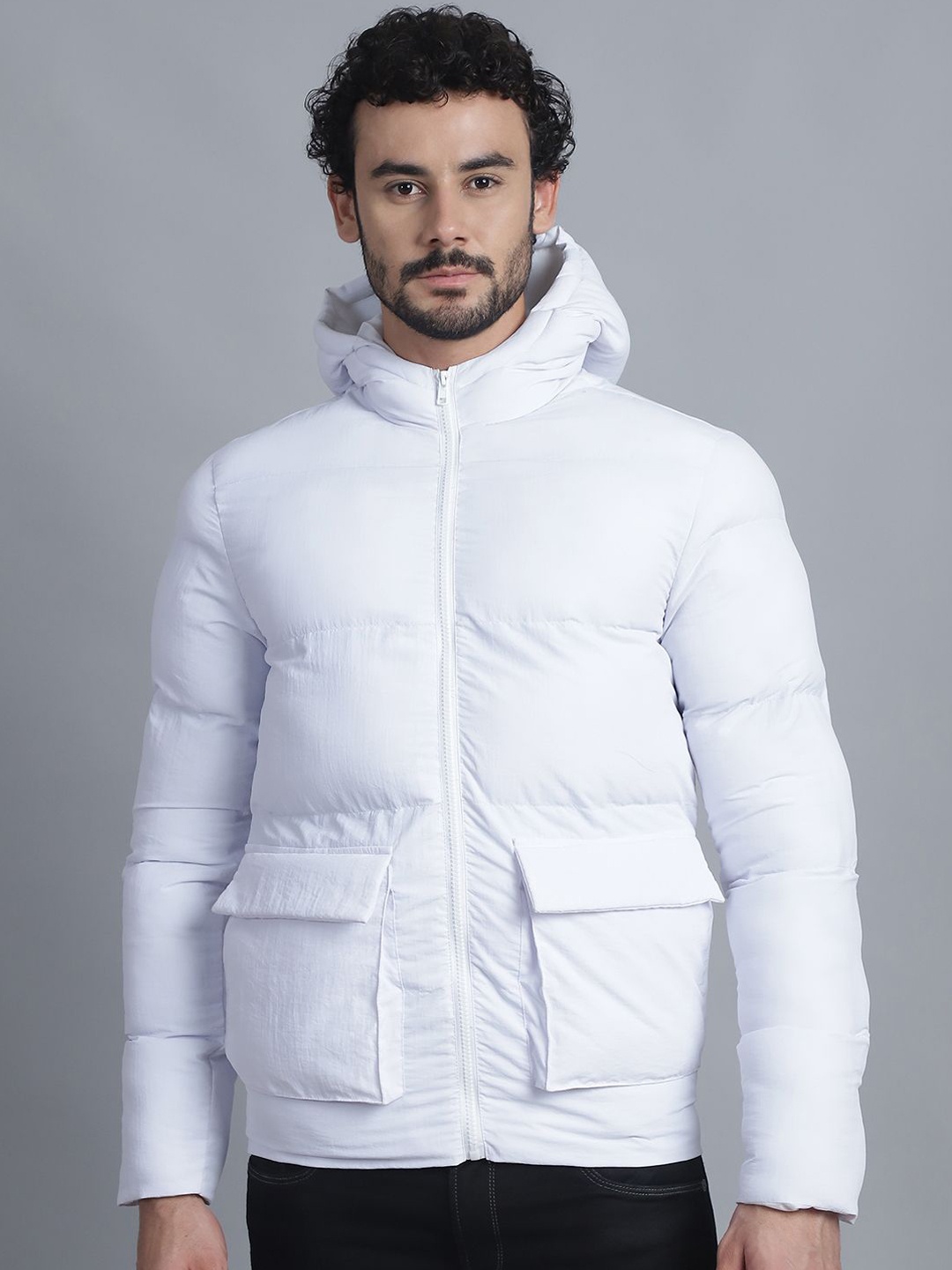 

HOUSE OF VEDAS Men Lightweight Quilted Jacket with Patchwork, White