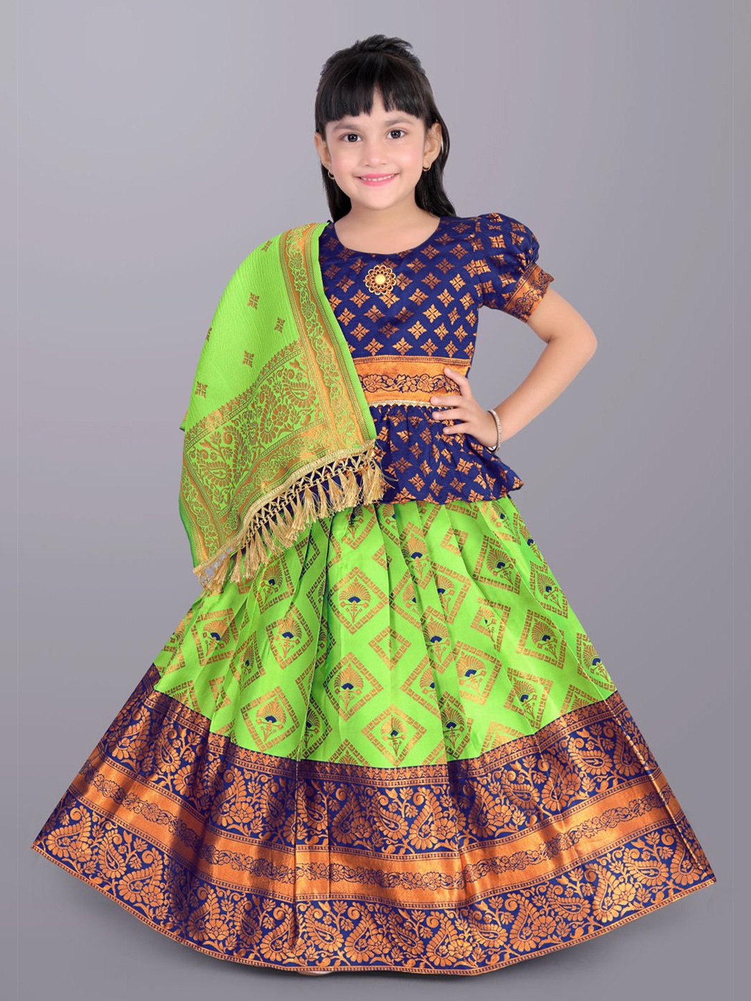 

BAESD Girls Ready to Wear Lehenga & Blouse With Dupatta, Fluorescent green