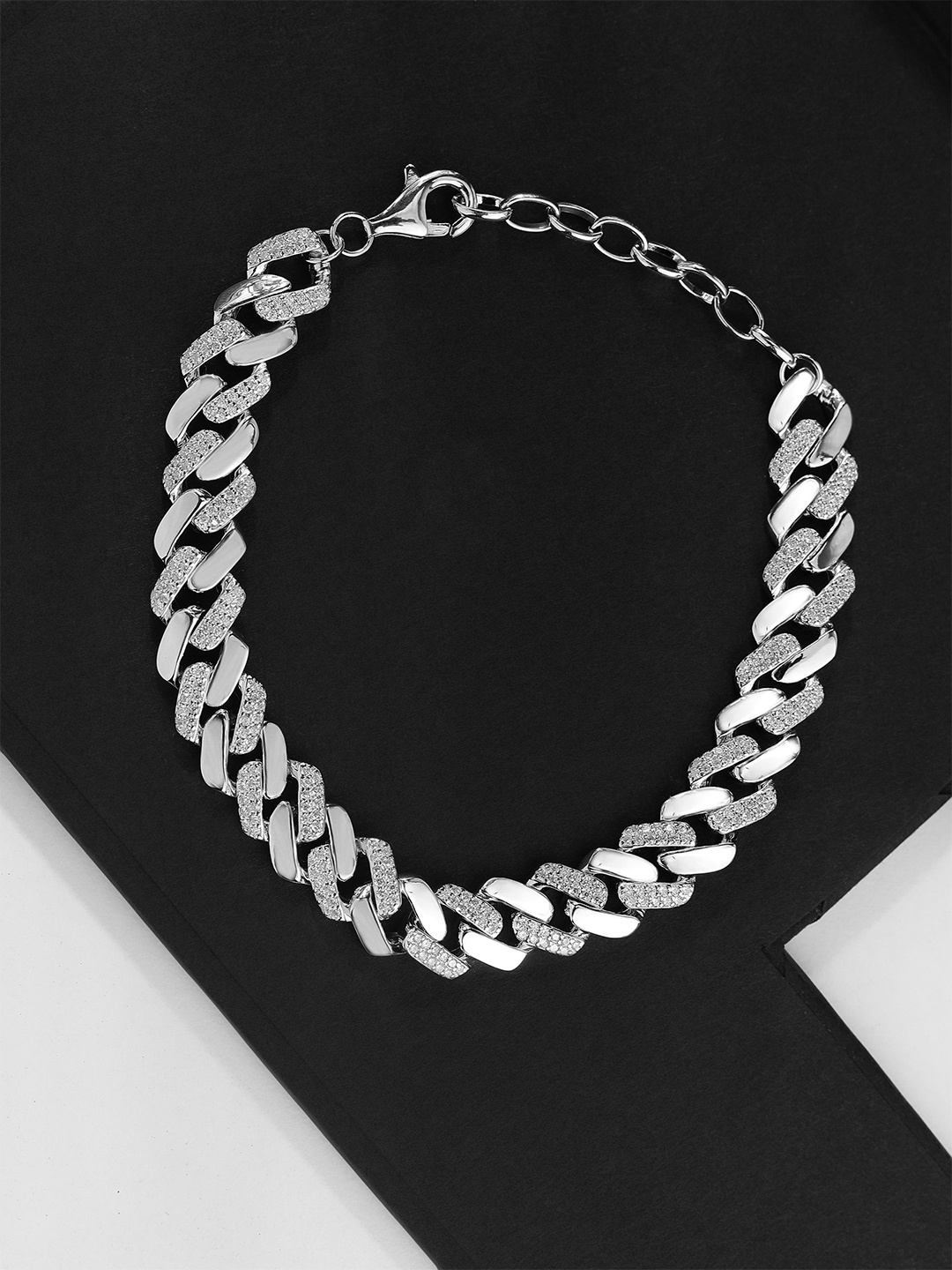 

DIAVO Men 925 Sterling Silver Rhodium-Plated Link Bracelet