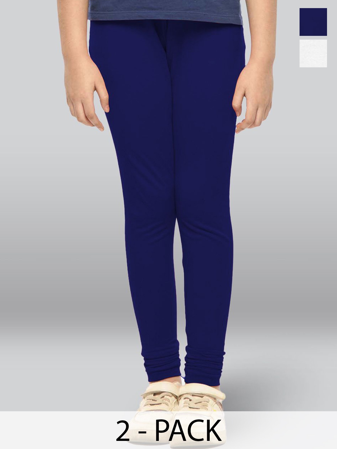 

LYRA Girls Pack Of 2 Cotton Ankle-Length Leggings, Navy blue