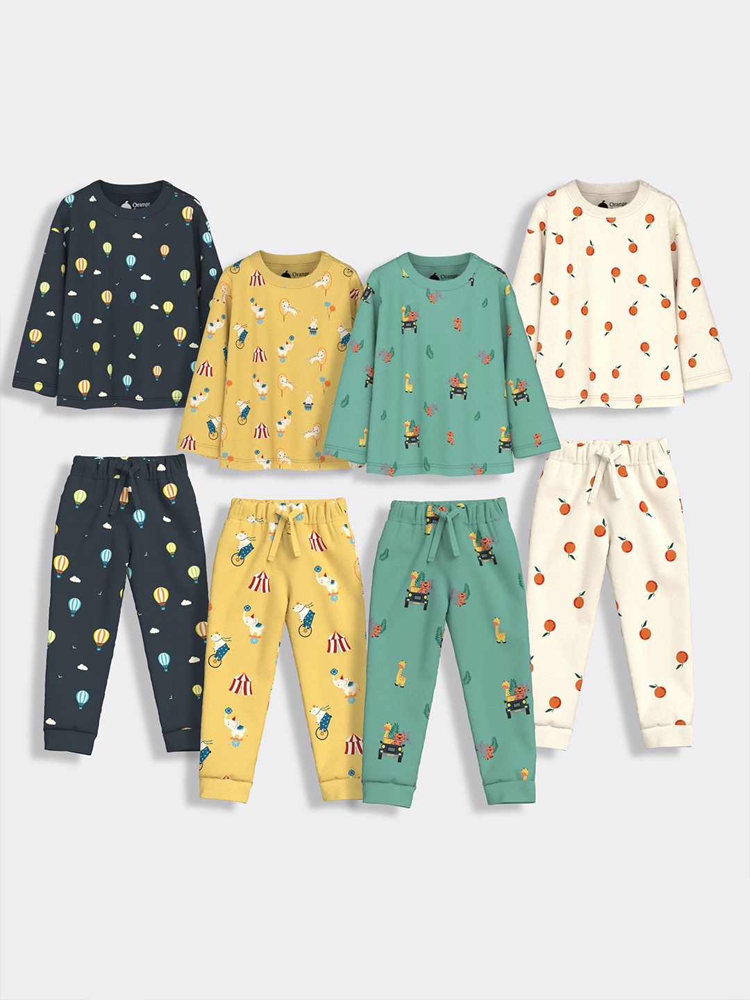 

Orange Sugar Unisex Kids Pack of 4 Printed Pure Cotton T-shirt with Pyjamas, Blue