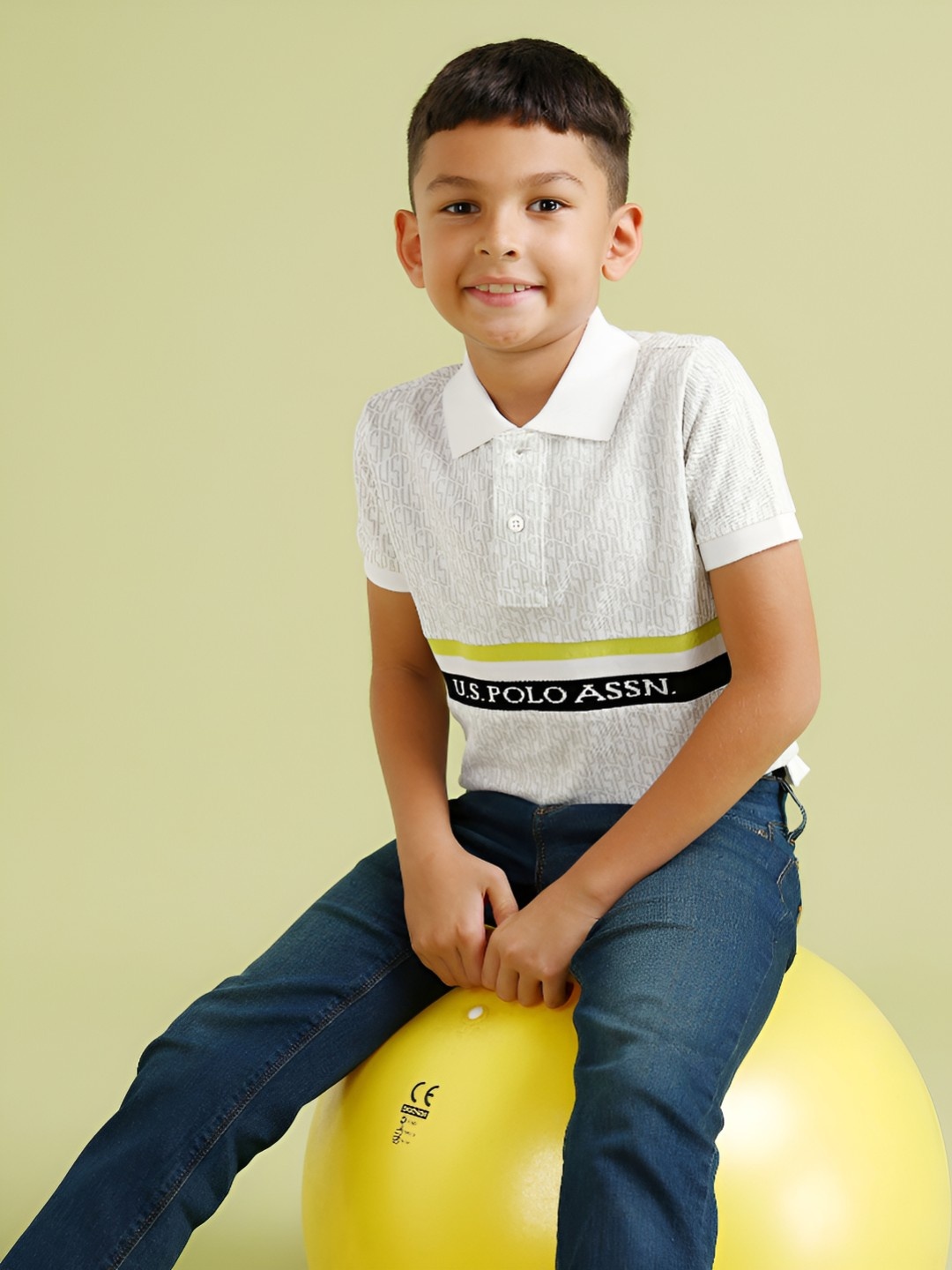 

U.S. Polo Assn. Kids Boys Brand Logo Printed Polo Collar Cotton T-shirt, White