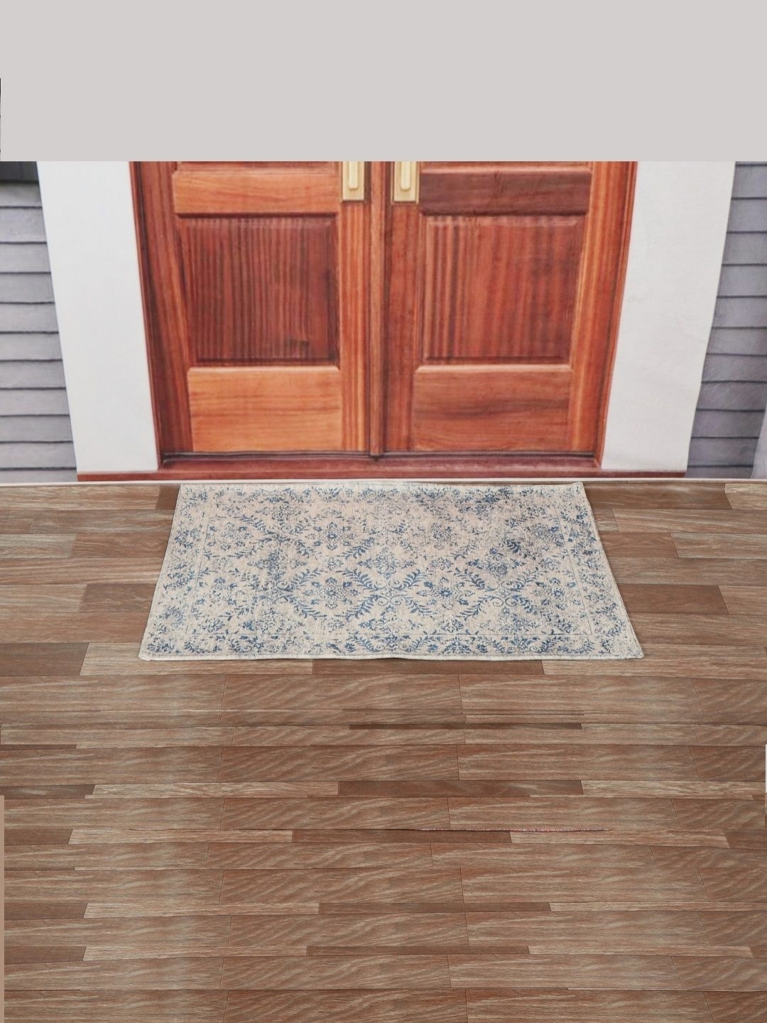 

BELLA TRUE Beige & Blue Floral Printed Anti-Skid Doormat