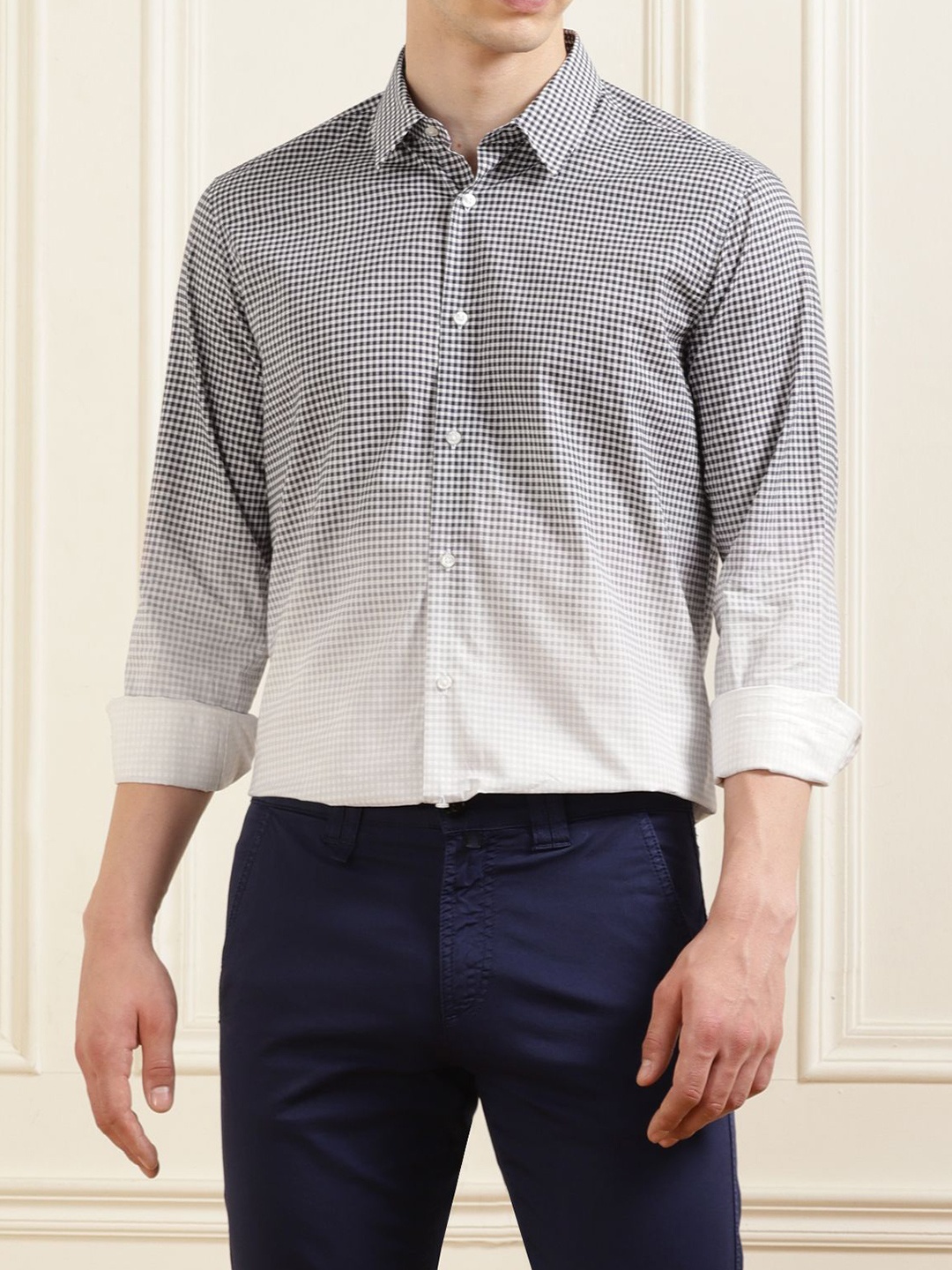 

HUGO Men Slim Fit Opaque Checked Formal Shirt, Grey