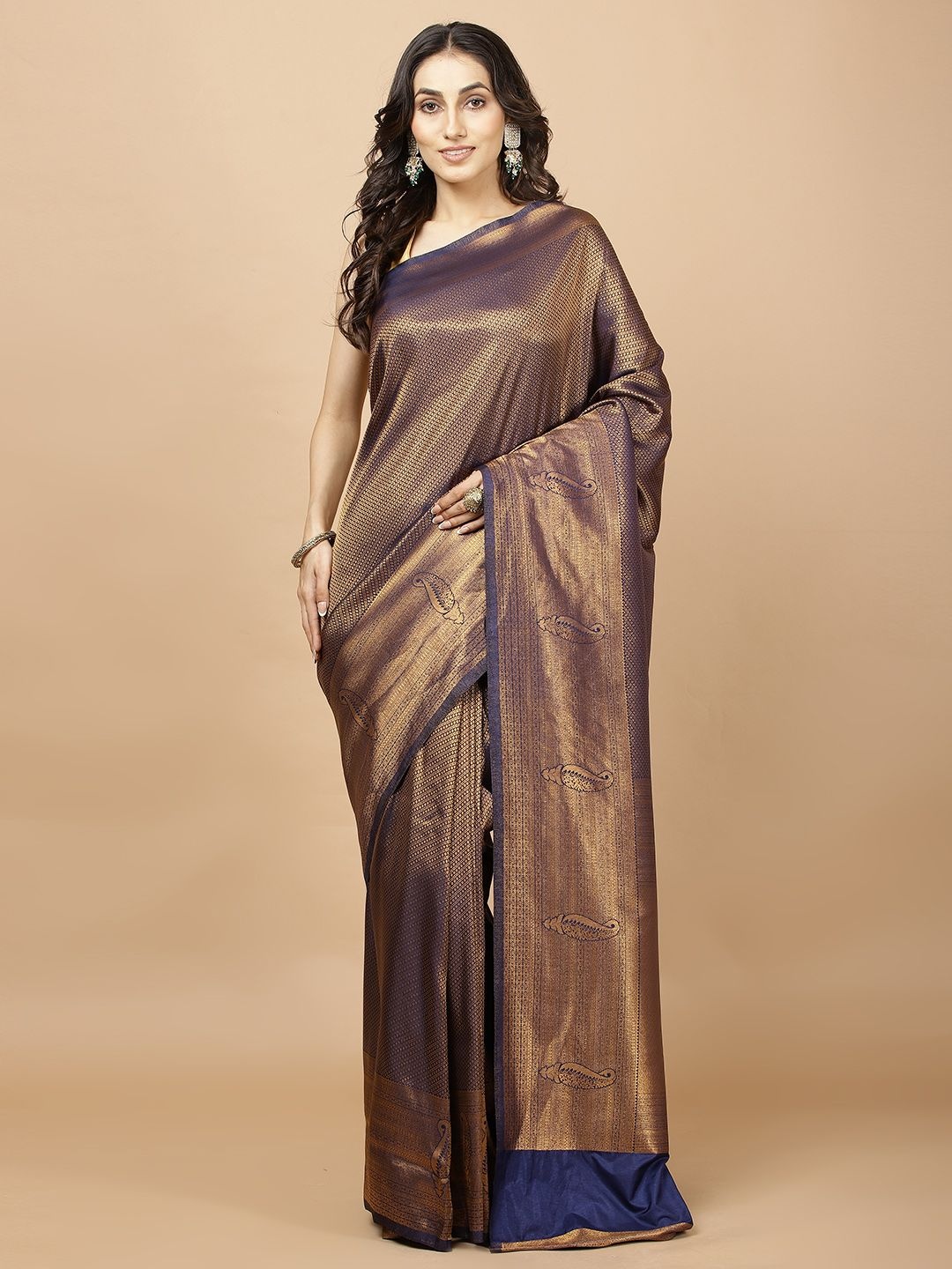 

Meena Bazaar Woven Design Zari Saree With Blouse Piece, Navy blue