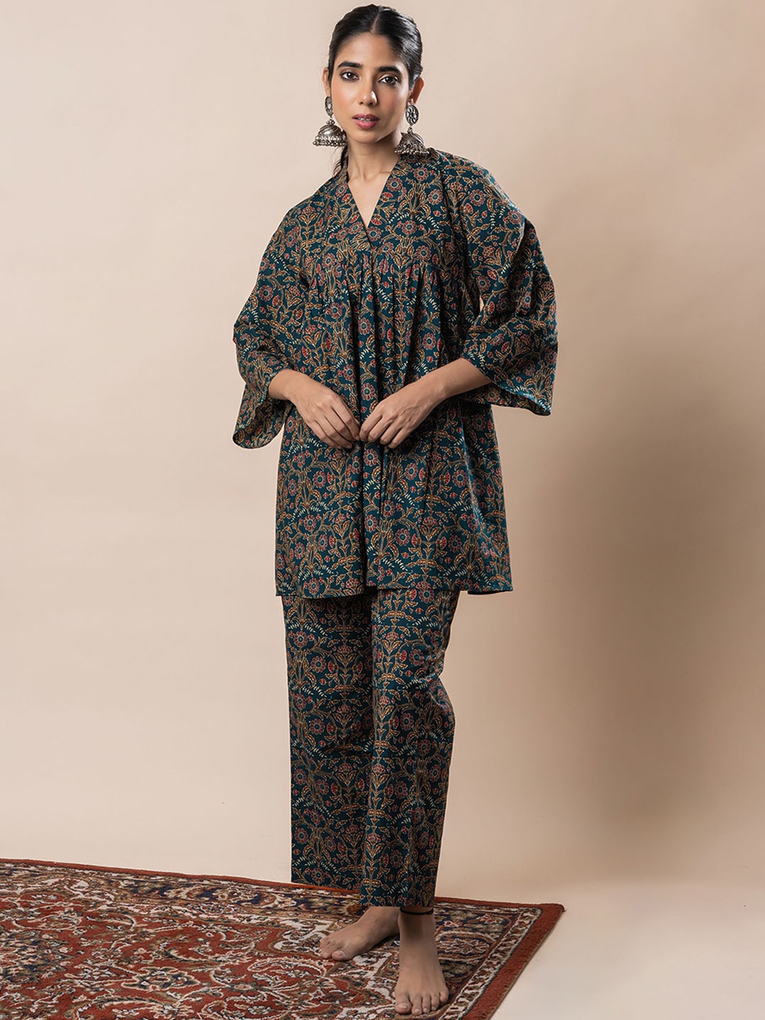 

GULABOSITABO Women Ajrakh Printed Pure Cotton Co-ords, Green
