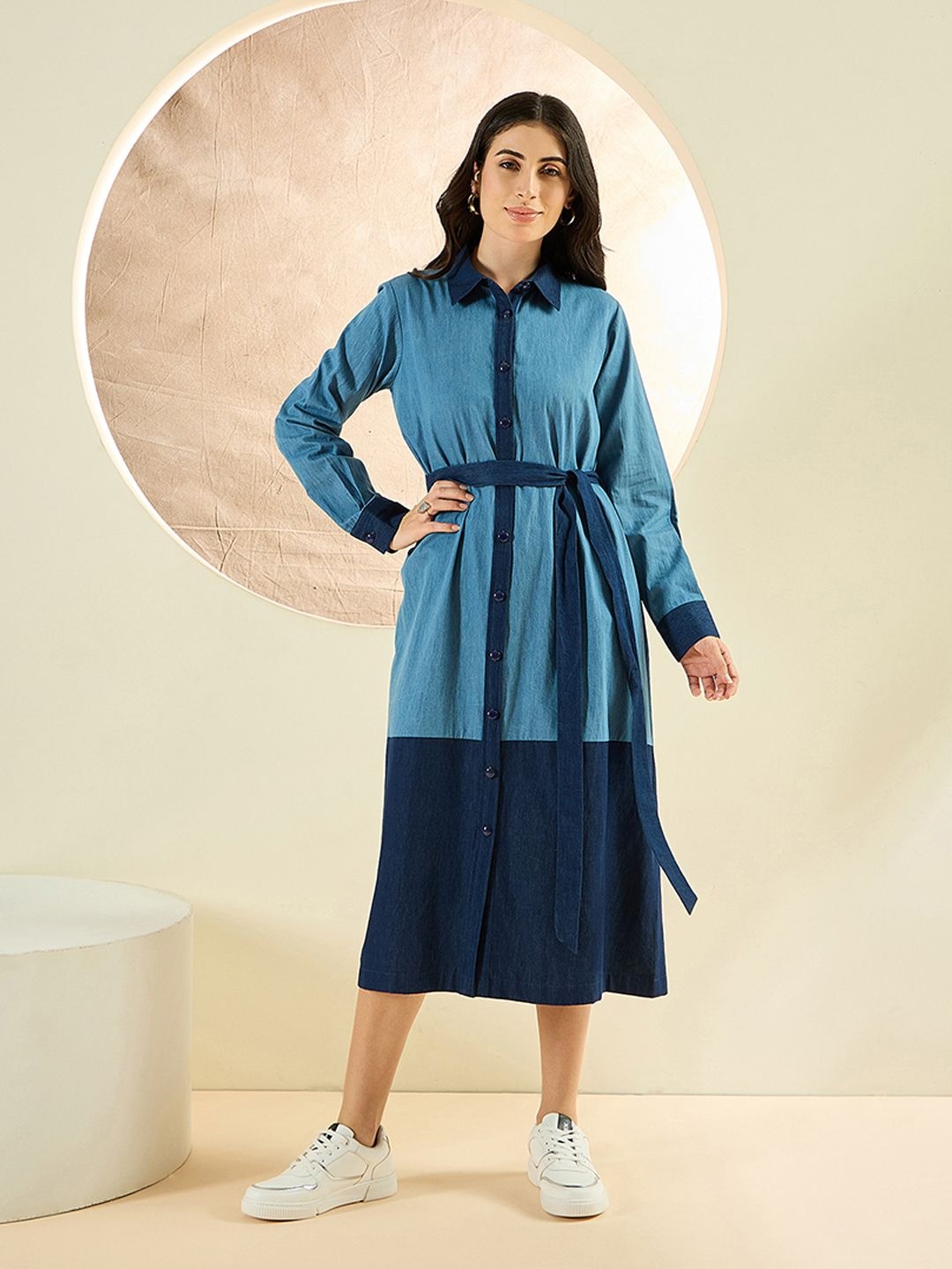 

First Resort by Ramola Bachchan Women Denim Shirt Midi Dress, Blue