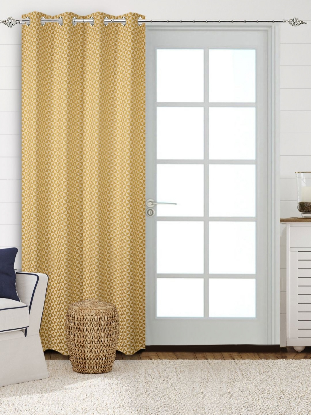 

Saral Home Yellow & Off White Geometric Cotton Black Out Door Curtain