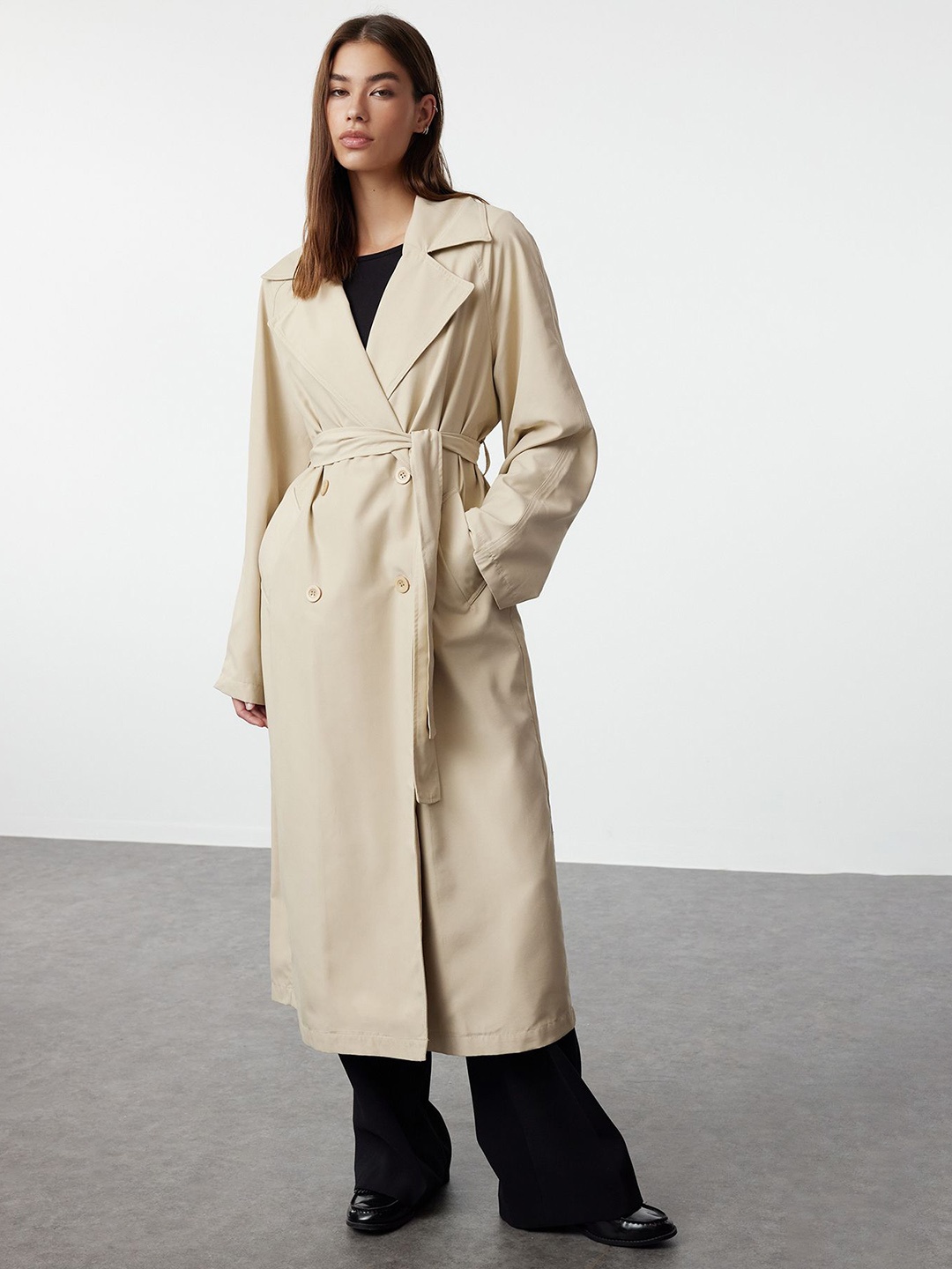 

Trendyol Women Double-Breasted Trench Coats, Beige