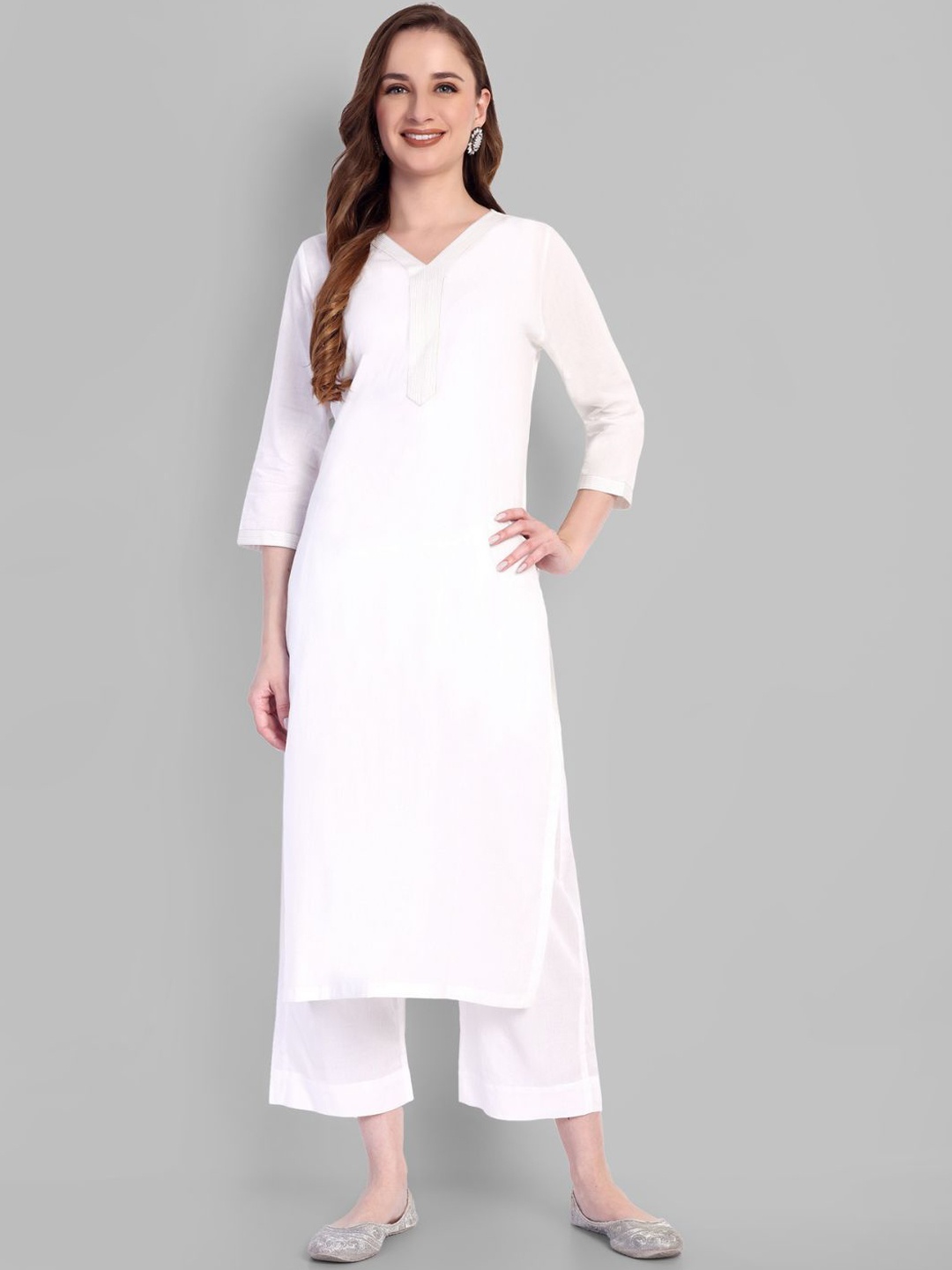 

Mera Rang Women Regular Pure Cotton Kurta with Palazzos, White