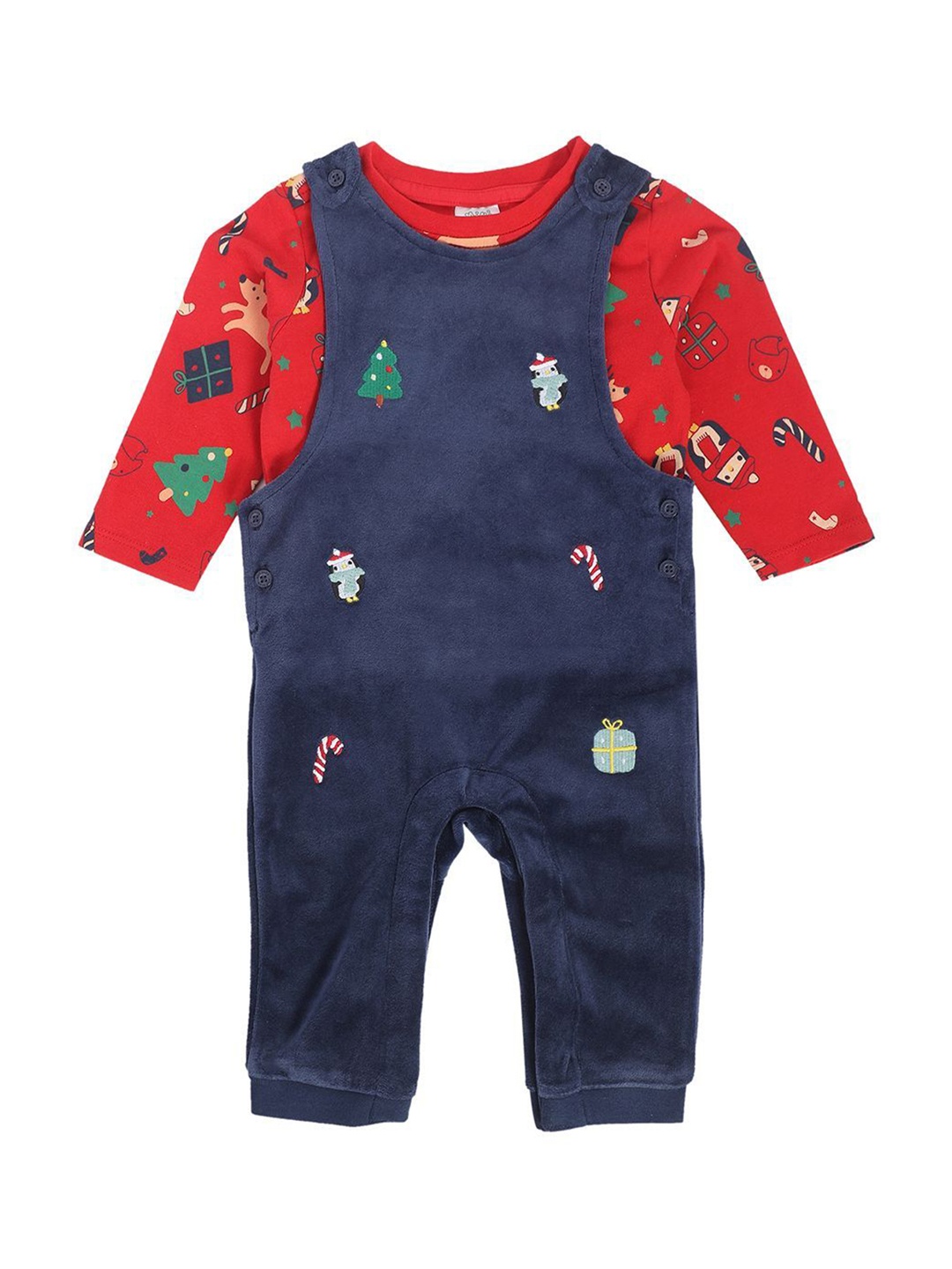 

MINI KLUB Boys Printed Dungaree With T-shirt, Blue