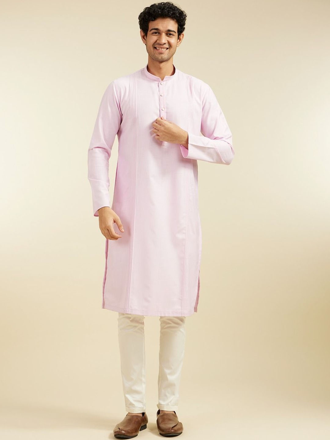 

Diwas by Manyavar Mandarin Collar Straight Kurta, Pink