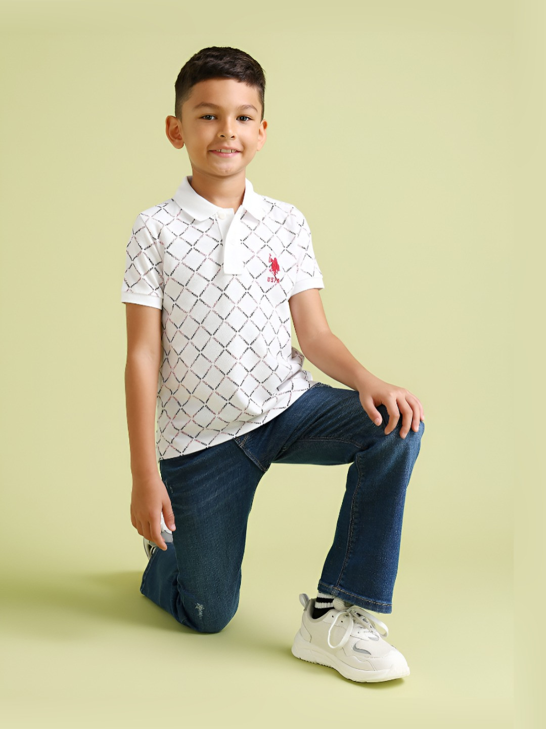 

U.S. Polo Assn. Kids Boys Brand Logo Printed Polo Collar Cotton T-shirt, White
