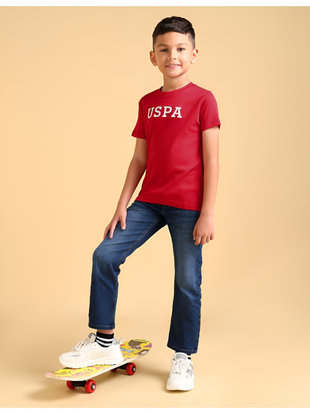 

U.S. Polo Assn. Kids Boys Brand Logo Printed Round Neck Cotton T-shirt, Red