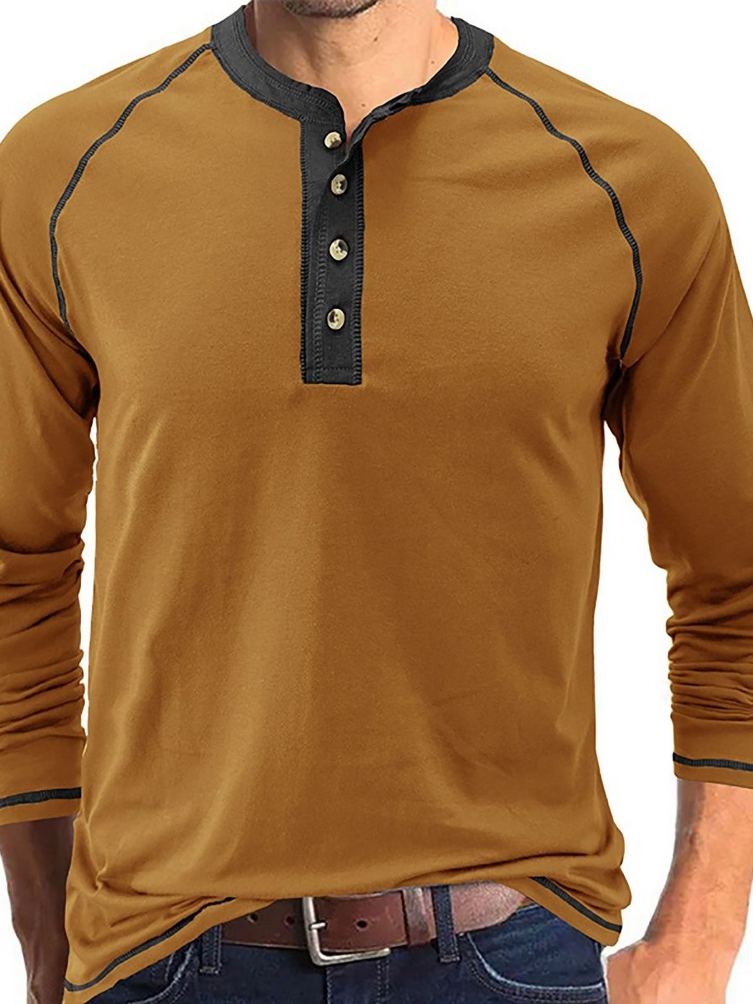 

StyleCast x Revolte Men Solid Henley Neck Cotton T-shirt, Brown
